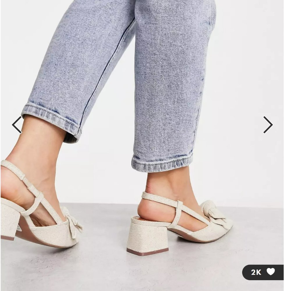 NWT Asos Sardini Bow Slingback shoes Size 10 wide color natural